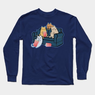 Cats eating popcorn and watching movie night Long Sleeve T-Shirt